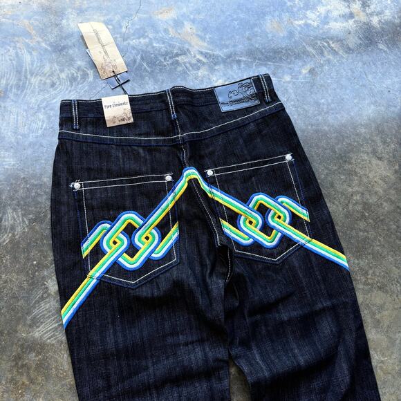 Crazy Deadstock Southpole‎ Style Baggy Black Jeans Embroidered - Picture 2 of 5